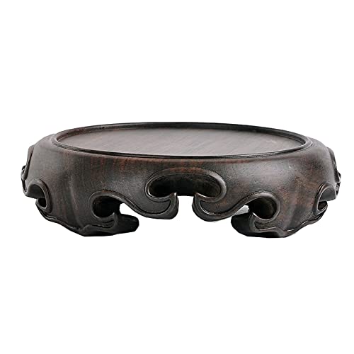 YYBOES Potted Plant Standing Supports Round Carved Base Wooden Vase Base Wooden Bracket for Flowerpot Teapot Statue Base Bonsai Base Display Stand Plant Container Base