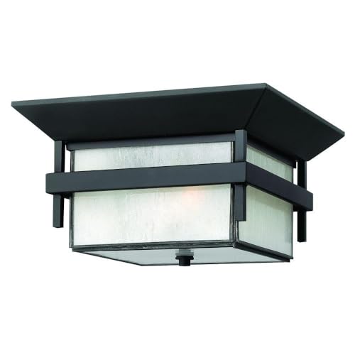 2 Light Medium Outdoor Flush Mount in Transitional-Craftsman-Coastal Style 12.25 inches Wide By 7 inches High-Satin Black Finish-Incandescent Lamping Type Transitional Craftsman Coastal Outdoor