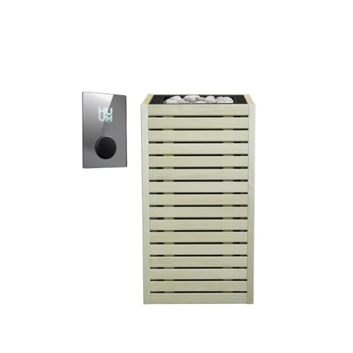 HUUM CORE6 6.5KW Series, Sauna Heater, Customizable Exterior with Control (Sauna Stones Included) (6.5kW Apsen Wood - Black Stainless Steel Inlay, UKU WiFi - Mirror)