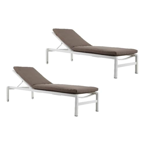 Pemberly Row Modern Aluminum Lounger Set, Gray/White Finish, 77" W x 31" D x 38" H, Stackable with Cushions, Durable Outdoor Patio Seating for Relaxation