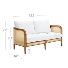 Nathan James Twila Bohemian Outdoor Loveseat Rattan Patio Sofa Light Acacia Wood/Linen White