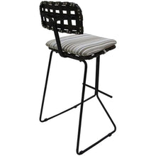 Pemberly Row Outdoor/Indoor Metal Pub Set, 30 in Bar Stool, Beige Fabric, Black Powder-Coated Frame, Durable Armless Design, UV-Resistant Seat, Patio Deck Porch Bar Table Seating
