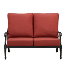 Oakland Living Black Aluminum Patio Deep Seating Outdoor Two Seater Loveseat with Red Cushions
