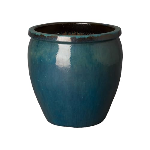 Emissary Home and Garden 19in. L x 19in. H Teal Stoneware Round Planter with High-fire Treatment (Set of 1)