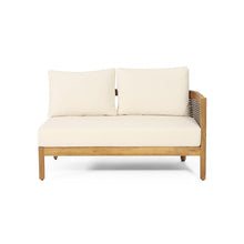 Merax Rattan Outdoor Acacia Wood V-Shaped Sectional Sofa with Cushions