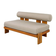 Merax 2 Piece Patio Loveseat & Coffee Table Set with Acacia Wood Frame, Waterproof Cushions & Round Backrest for Garden, Deck & Balcony, Light Brown+Teak