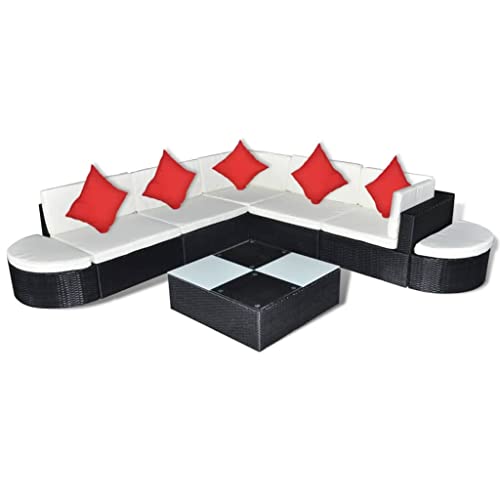 GPWERSDF 8-Piece Modular Garden Lounge Set Black, 8 Piece Outdoor Lounge Set with Black Steel Frame, Large Patio Seating for Up to 7 Guests
