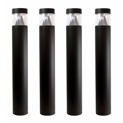 Solus Round Tunable LED Bollard – Switchable Wattage (12W–22W), 1600–3000 Lumens – Adjustable CCT 3000K/4000K/5000K – Black or Bronze Path Light (Black, Round / 4 Pack)
