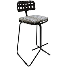 Pemberly Row Outdoor/Indoor Metal Pub Set, 30 in Bar Stool, Beige Fabric, Black Powder-Coated Frame, Durable Armless Design, UV-Resistant Seat, Patio Deck Porch Bar Table Seating