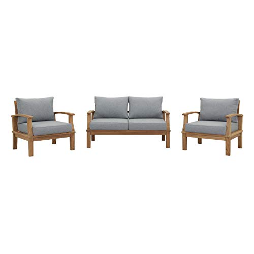 Modern Contemporary Outdoor Patio Lounge Coffee Table and Chair Set, Wood, Grey Gray Natural