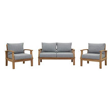Modern Contemporary Outdoor Patio Lounge Coffee Table and Chair Set, Wood, Grey Gray Natural