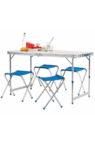 SODEF Folding Picnic Table Set, Metal, Lightweight, Portable, Gray, 120x60x69cm Table, 32x28x35cm Stools - Gray