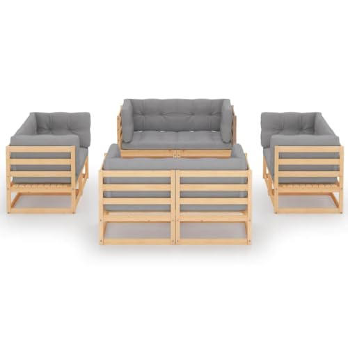 MNCVXAXG 8 Piece Patio Lounge Set with Cushions Solid Pine Wood