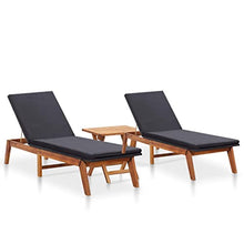 WANGKENSU Chaise Lounge,Outside Tanning Chairs,Outdoor Set for Patio, Deck, and Poolside, 2 pcs with Table Poly Rattan and Solid Acacia Wood (Black+Light Woodmaterial 78.7" x 23.6" x (13.4")