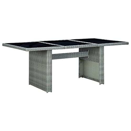 QZZCED Patio Table,Square Table,Picnic Table,Bistro Table,Card Table,Balcony Table,for Backyard Lawn Balcony Poolside or Garden,Light Gray Poly Rattan and Tempered Glass