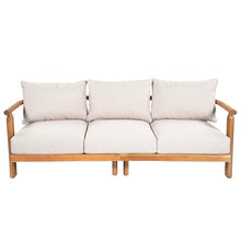 Christopher Knight Home Acacia Wood 3-Seater Sofa Outdoor, 74'' Patio Acacia Wood Sofa Chair, Curved Wooden Lounge Seating for Backyard Garden, Outdoor Entertaining Furniture, Light Teak+Beige