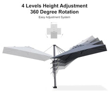 OROTLECT 8' Square Tilt Cantilever Gray Umbrella with Base in Ground and Crank Lift Counter Weights Included