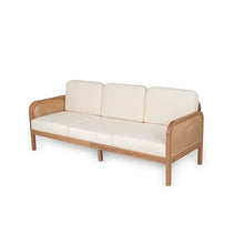 Christopher Knight Home Jidah Acacia Wood Outdoor 3 Seater Sofa with PE Wicker Armrest, Solid Wood Patio Sofa with Removable Cushion, Comfy Lounge Sofa for Patio Furniture Set, Light Teak+Beige