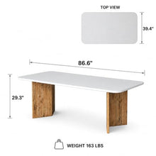 Modern Indoor/Outdoor Matte White 86.6" Rectangular Poly-Fiber Dining Table with Acacia Wood Legs