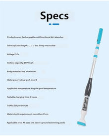 zcjysqav Cordless Handheld Pool Vacuum Telescopic Pole, Rechargeable for Above/In-Ground Pools & Spa