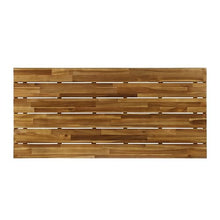 Benzara Patio Coffee Table, Slatted Top, Brown Iron, 50 Inch Teak Brown Acacia