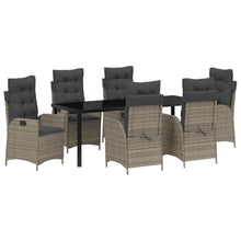 LKJVFCPW 7 Piece Garden Dining Set, Patio Furniture Table and 6 Chairs with Cushions, Grey Poly Rattan Outdoor Seating for Backyard
