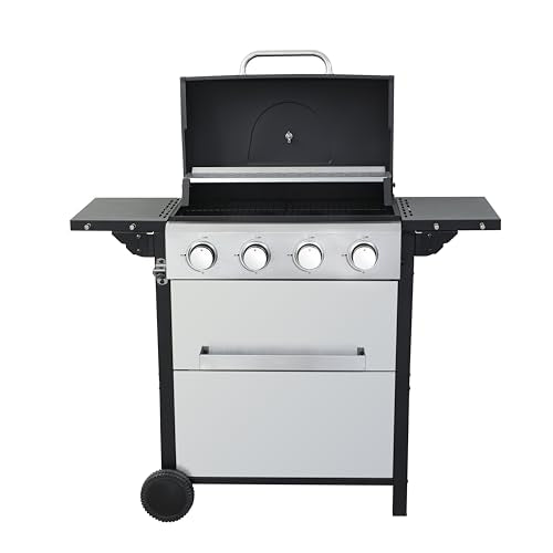 Stainless Steel Grill,with Enamel Firebox/Foldable Side Table,2-Burner Propane Gas BBQ,With Wire Cooking Grids,for Picnic