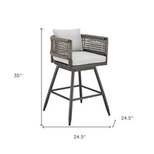 HomeRoots 35" Light Gray Metal Swivel Low Back Outdoor Counter Height Bar Chair with Footrest Grey