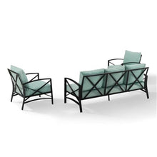 Afuera Living 3-Piece Outdoor Sofa Set, Mist Green Polyester Cushions, Bronze Steel Frame, Weatherproof Patio Furniture, Seats 5, Sofa and 2 Chairs, Removable Cushion Covers, Transitional Style