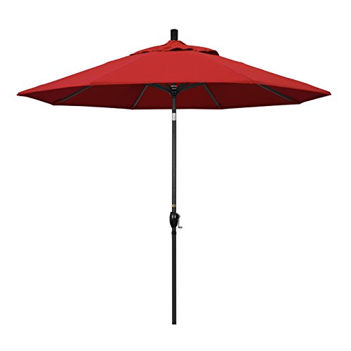 California Umbrella GSPT908302-5403 9' Round Aluminum Market, Crank Lift, Push Button Tilt, Black Pole, Sunbrella Jockey Red Patio Umbrella, 9-Feet