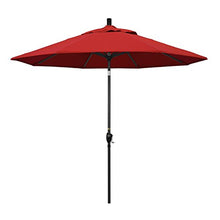 California Umbrella GSPT908302-5403 9' Round Aluminum Market, Crank Lift, Push Button Tilt, Black Pole, Sunbrella Jockey Red Patio Umbrella, 9-Feet