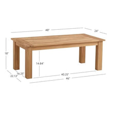 Afuera Living Outdoor Teak Wood Coffee Table, 48 x 24 x 18 in, Natural Oil Finish, Sustainable Plantation Teak, Chunky Base for Stability, Rectangular Patio Table for Drinks and Snacks