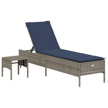 TUERYAFEK 3 Piece Patio Sun Lounger Set with Cushion, Gray Poly Rattan Adjustable Backrest Outdoor Lounge Chair with Thick Padded Seat, Powder-Coated Steel Frame for Garden