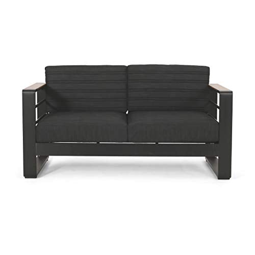 Roomfitters Modern 2-Seater Outdoor Loveseat with Aluminum Frame and Cushions Black