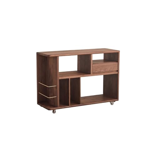 Chicken Couch End Table 90cm Walnut Color Side Table with Wheels & Drawers, Mobile Living Room Storage Furniture, for Sofa Side, Balcony, Bedroom etc Corner Tables for Living Room