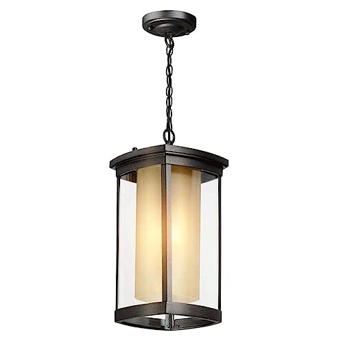 AITEXI Exterior Hanging Mount Lantern Rainproof Pendant Light in Matte Balck Finish Ceiling Lighting for Porch, Patio, Entryway (Size : Large)