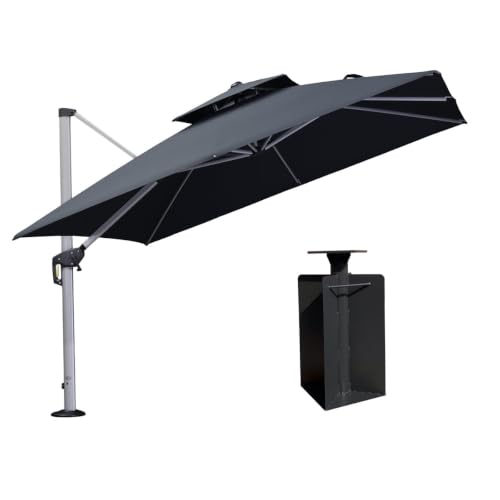 OROTLECT 10' Square Cantilever Umbrella With Base In Ground,Gray