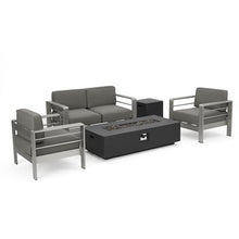 Christopher Knight Home Cape Coral 5-Piece Outdoor Chat Set with Fire Table Grey/Dark Grey