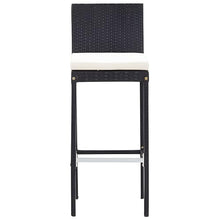Benzara 9pc Outdoor Bar Table Set with 8 Chairs Black Poly Rattan, Acacia Wood