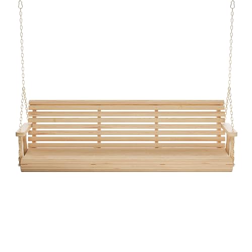 Amish Casual Heavy Duty 700 Lb Capacity Porch Swing (6 Foot, Unfinished) – Wooden Outdoor Roll Back Swing with Hanging Chains – Amish Made in the USA