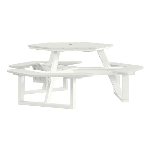 Bahia Verde Shoreline Made in USA Hexagon Picnic Table, Seating for 6, Coconut White