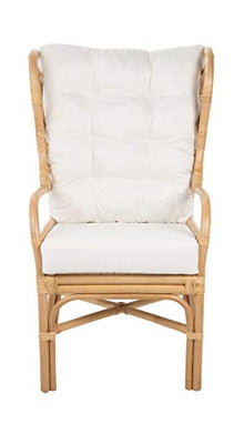 Kouboo Rattan Wingback Chair with Cushion, Chippendale Style, Light Brown