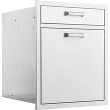 Mont Alpi Signature 21"W x 26"H Commercial Grade 304 Stainless Steel Outdoor Kitchen Island BBQ Grill Single Drawer + Roll-Out Trash & Recycling Bin Combo + Traditional and Contemporary Style Handles