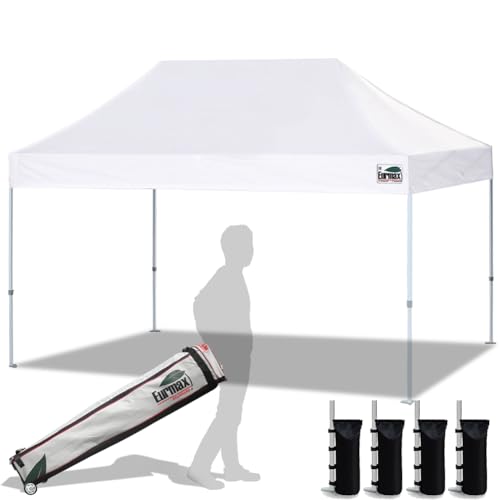 Eurmax USA 10x15ft Pop Up Canopy, Commercial Instant Tent for Outdoor Events, Patented No-Tip Rolling Storage Bag with 4 Sandbags,UV & Water Resistant,Heavy Duty Portable Shelter Gazebo,White