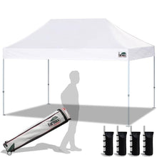 Eurmax USA 10x15ft Pop Up Canopy, Commercial Instant Tent for Outdoor Events, Patented No-Tip Rolling Storage Bag with 4 Sandbags,UV & Water Resistant,Heavy Duty Portable Shelter Gazebo,White