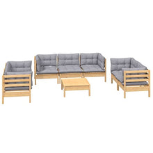 Heofavd 8-Piece Grey Solid Pine Wood Patio Furniture Set, Modular Outdoor Conversation Sofa with 100% Polyester Cushions 25"x25"x11.2", for Garden Balcony Backyard