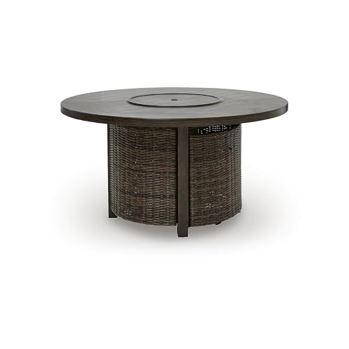 Signature Design by Ashley Outdoor Fire Pit Table, Round Wicker Propane