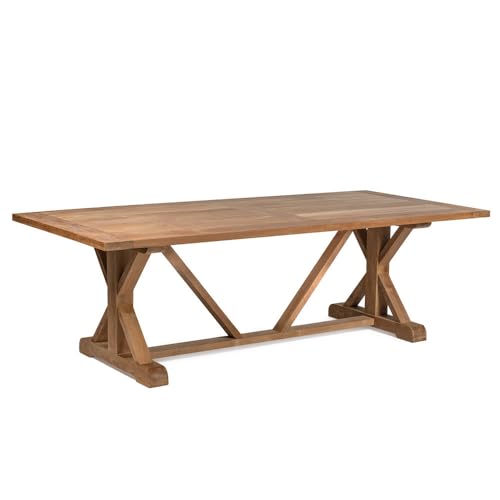 TITAN GREAT OUTDOORS Ash & Ember Savannah Grade A Teak 92.5" Farmhouse Dining Table, Weather Resistant Wood for Garden, Backyard, Patio Indoor Outdoor Patio Furniture, Solid Brass Hardware