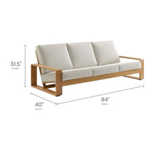 Modway Lirienne Aluminum Faux Wood Outdoor Sofa in Ivory Natural - Weather-Resistant Modern 3-Seater Patio Couch with Removable Woven Fabric Cushions