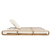 Merax Double Chaise Lounge Chair Outdoor, 4-Position Adjustable Backrest & Headrest for Each Seat, Modern 79" Large Acacia Wood Pool Lounge with 4-Fold Cushions for Patio Garden Beach, Beige+Teak